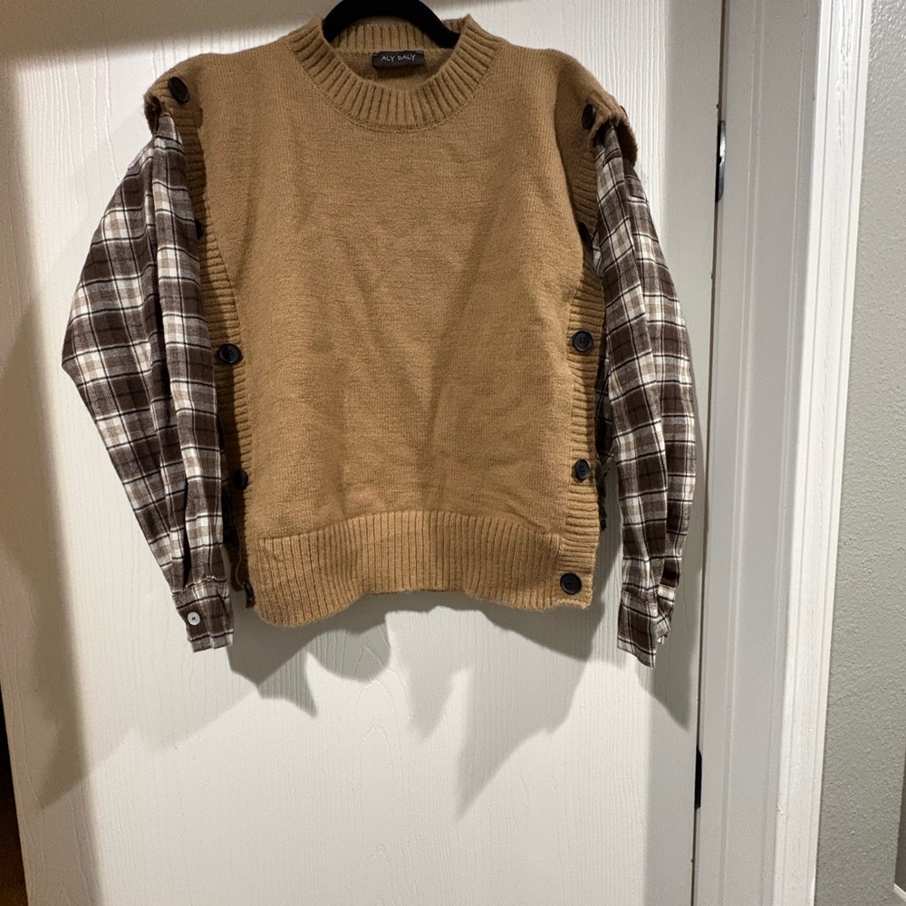 Plaid Accent Crewneck Sweater